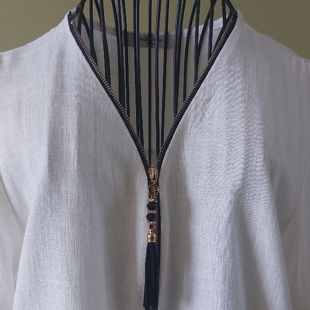 Piazza Italia White Blouse with Black Tassel Zipper